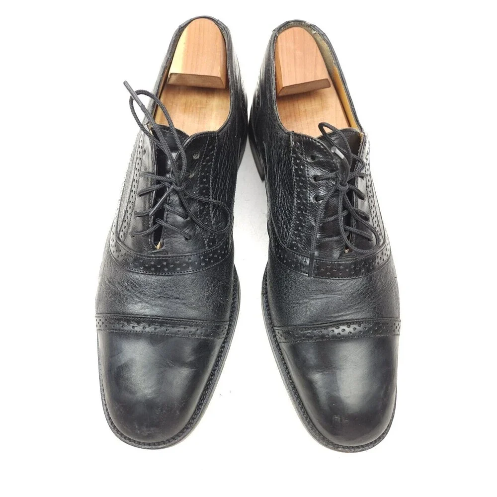 Mezlan Marque Shoes Men's 10 M Black Leather Brogue Cap Toe Oxford Lace Dress